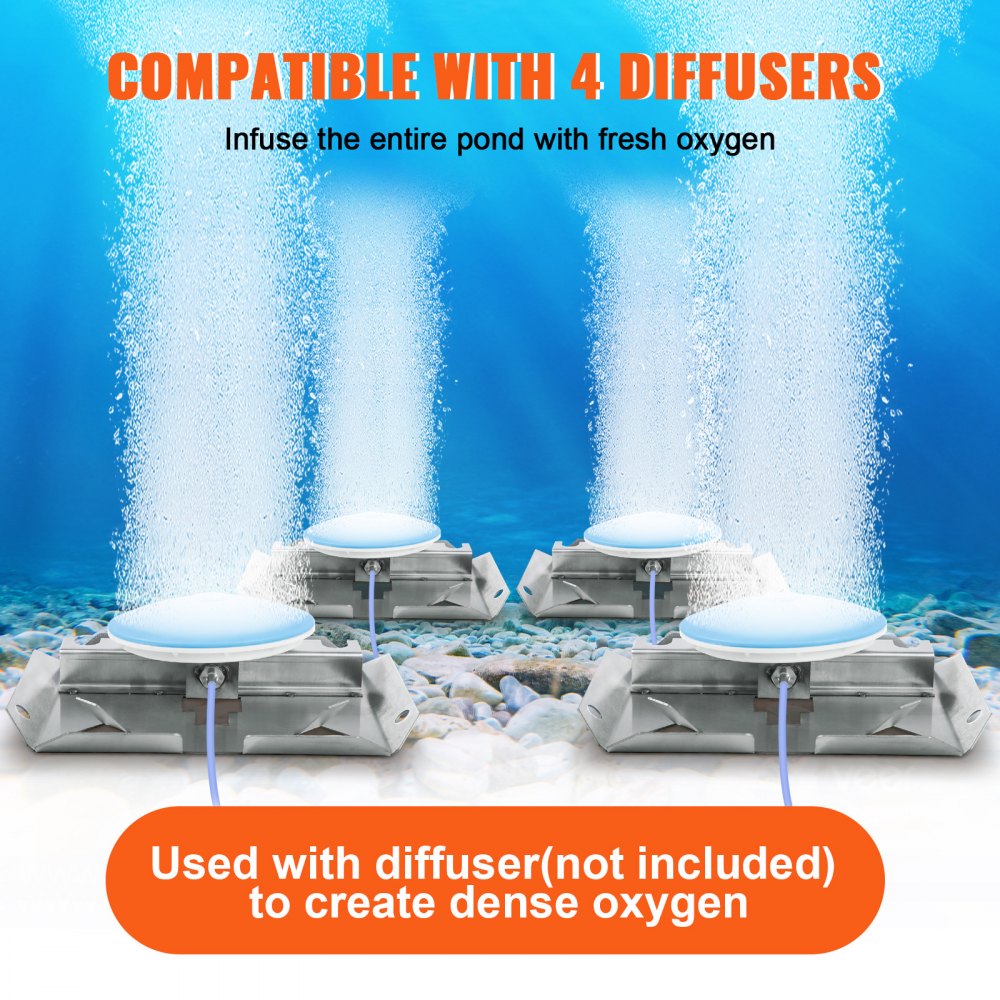 VEVOR Pond Aerator, 550W Power, 5.2CFM for Up to 3 Acre 50' Lake, Pond Aeration Kit Includes 3/4 HP Compressor & Timer & Valves, Air Compressor for Deep Water Oxygen Circulation, for Pond, Lake