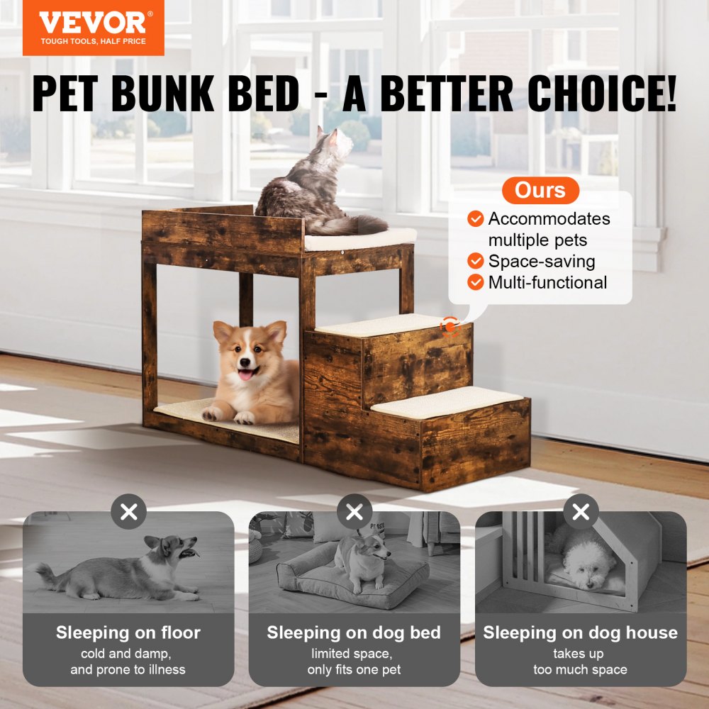 VEVOR Pet Bunk Bed with Stairs Dog/Cat Window Perch Sleeper Couch Medium Size