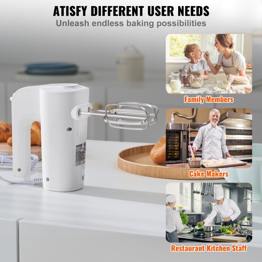 VEVOR Digital Electric Hand Mixer, 5-Speed, 200W Portable Electric Handheld Mixer, with Turbo Boost Beaters Dough Hooks Whisk Storage Bag, Baking Supplies for Whipping Mixing Egg Cookie Cake Cream