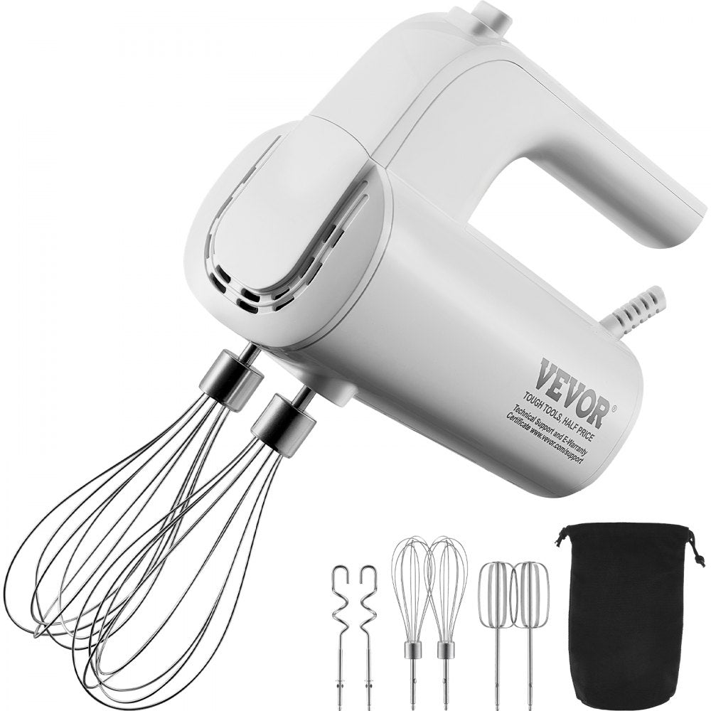 VEVOR Digital Electric Hand Mixer, 5-Speed, 200W Portable Electric Handheld Mixer, with Turbo Boost Beaters Dough Hooks Whisk Storage Bag, Baking Supplies for Whipping Mixing Egg Cookie Cake Cream