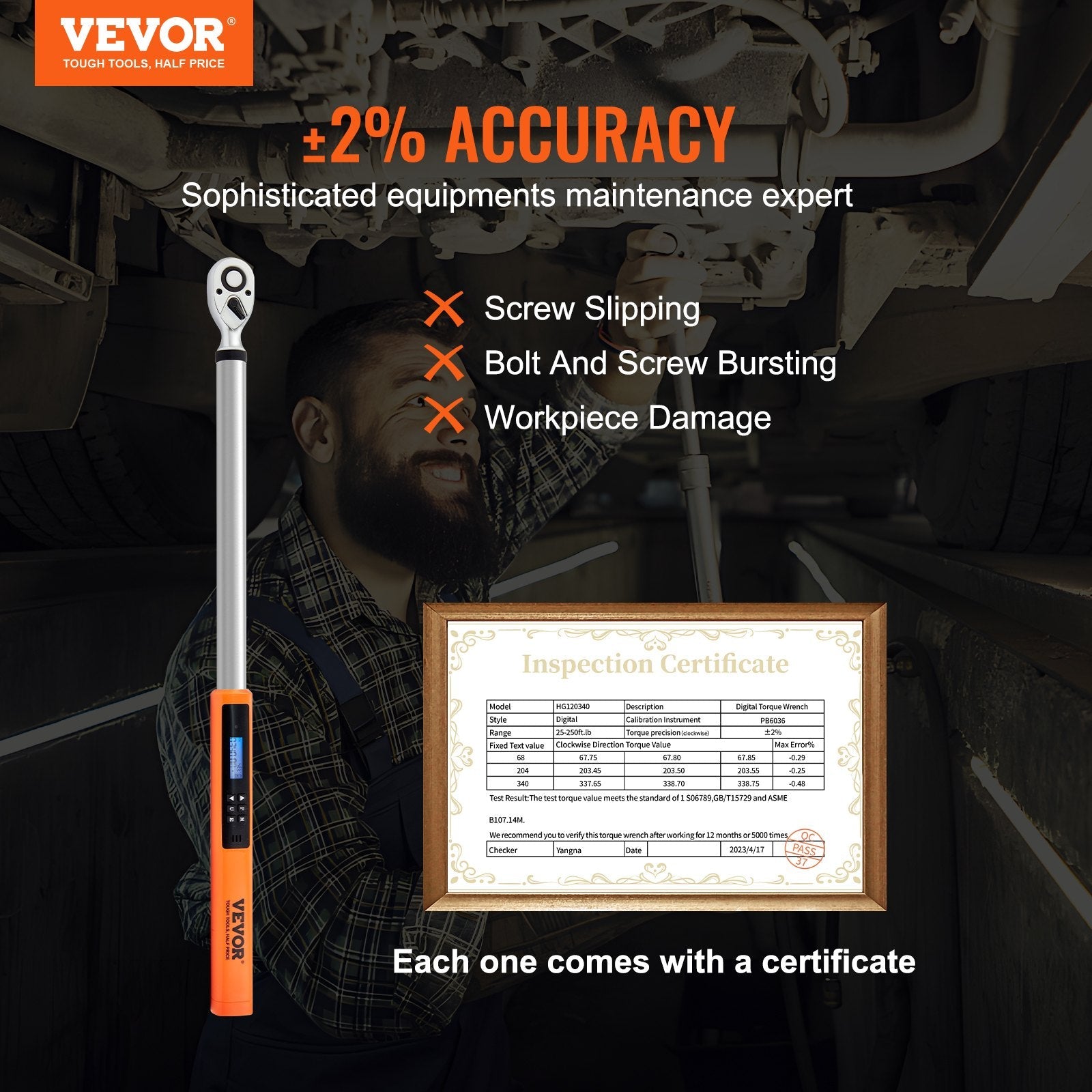VEVOR Digital Torque Wrench, 1/2" Drive Electronic Torque Wrench, Torque Wrench Kit 25-250ft.lb/34-340n.m Torque Range Accurate to ±2%, 3-Mode Adjustable Torque Wrench Set with LED Buzzer Calibration