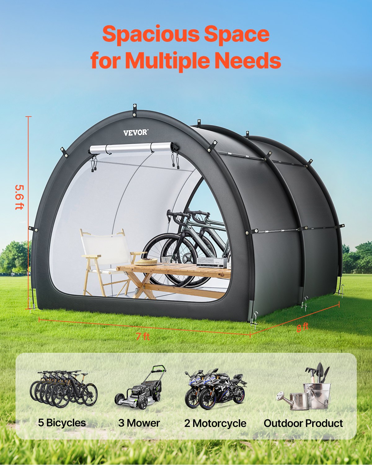 VEVOR Outdoor Bike Storage Tent Fan-Shaped Waterproof Bike Tent for 5+ Bikes