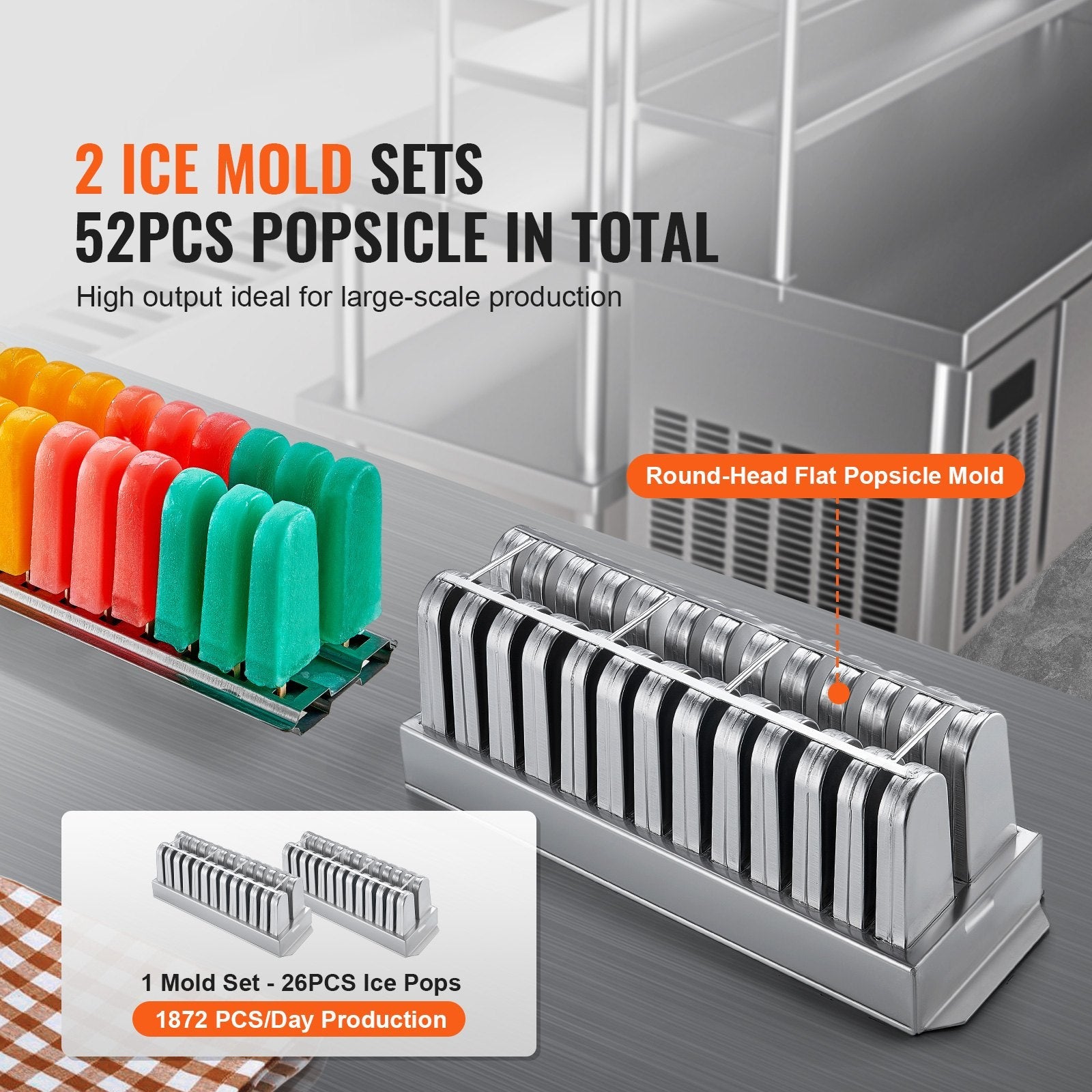 VEVOR Commercial Popsicle Machine, 2 Mould Set - 52 PCS Ice Pops Making Machine, Stainless Steel Commercial Ice Lolly Maker, Ice Sticks Popsicle Machine for Bar, Cafes, Milktea Store (26PCS / Mould Se
