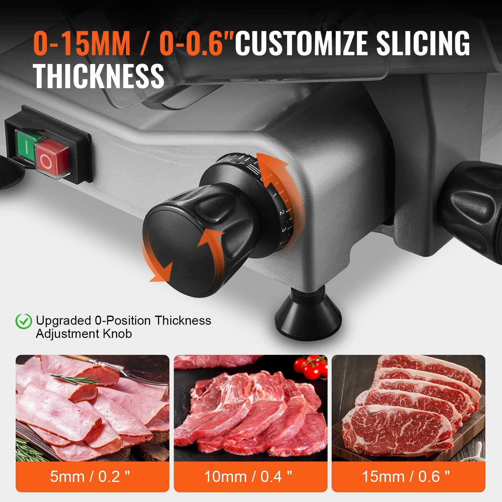 VEVOR Meat Slicer, 340W Electric Deli Food Slicer with 10" SUS420 Stainless Steel Blade and Built-in Sharpening Stone, 0-0.6 inch Adjustable Thickness for Commercial and Home Use, Cut Meat and Cheese