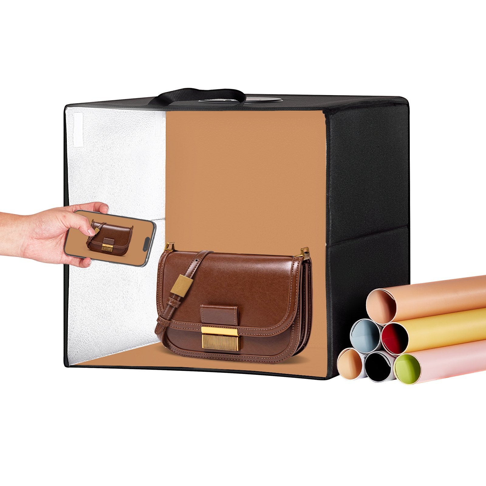 VEVOR 12" x 12" Photo Studio Light Box 3000-5600K 6 Double-Sided Color Backdrops