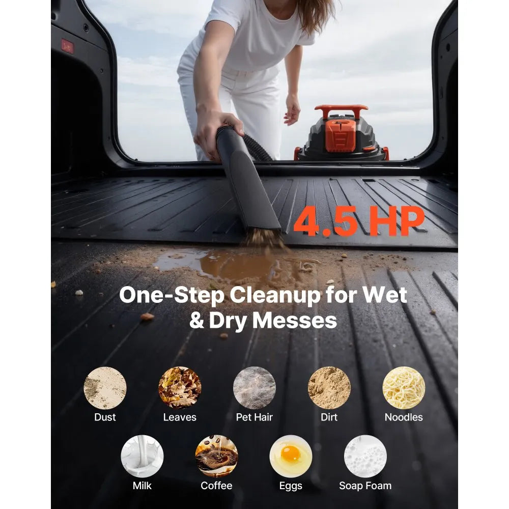 Vevor Shop Vac – 8 Gallon Wet & Dry Vacuum | 4.5 Peak HP | Self-Cleaning Filter