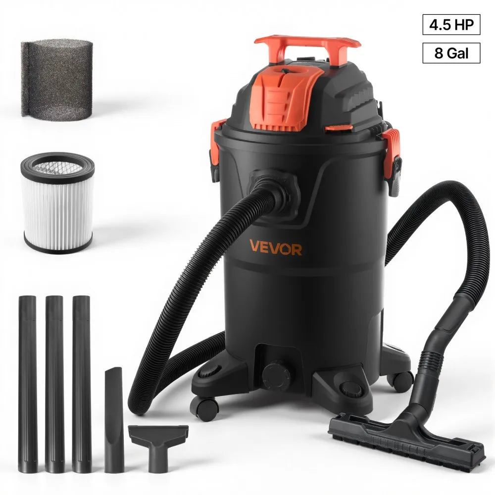 Vevor Shop Vac – 8 Gallon Wet & Dry Vacuum | 4.5 Peak HP | Self-Cleaning Filter