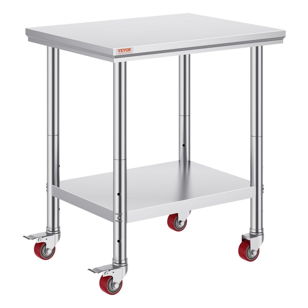 VEVOR Stainless Steel Work Table with Wheels 24 x 30 Prep Table with casters Heavy Duty Work Table for Commercial Kitchen Restaurant Business