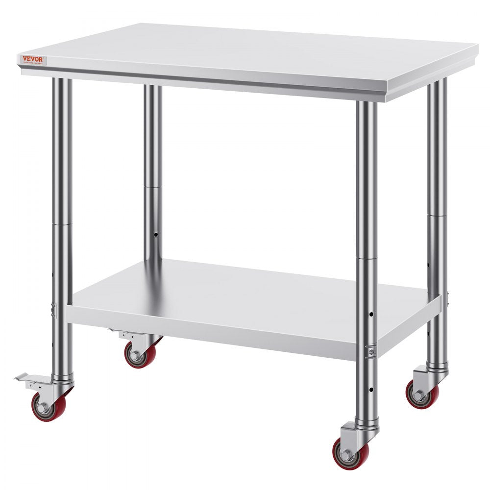 VEVOR 36x24x31.5 inch NSF Stainless Steel Work Table with Wheels Prep Table with casters Heavy Duty Work Table for Commercial Kitchen Restaurant Business Garage 350 lb Capacity