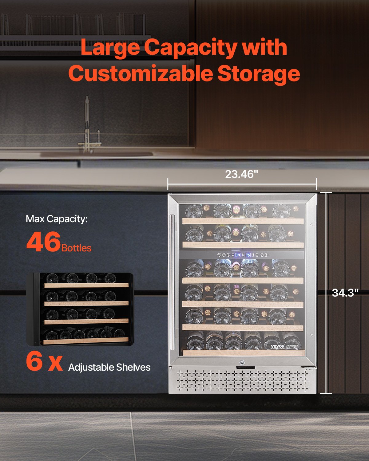 VEVOR Wine Cooler 46 Bottle Dual Zone Wine Refrigerator Glass Door Temp Control