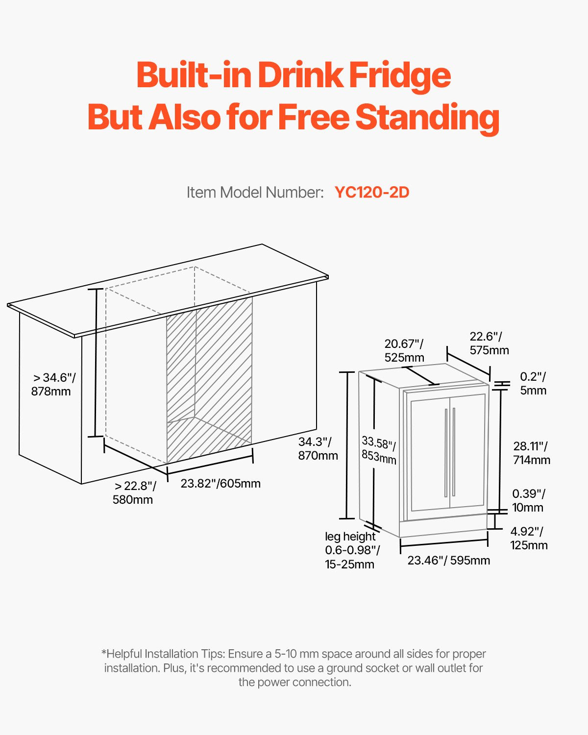VEVOR Wine and Beverage Refrigerator 24 in Dual Zone Wine Cooler Glass Doors