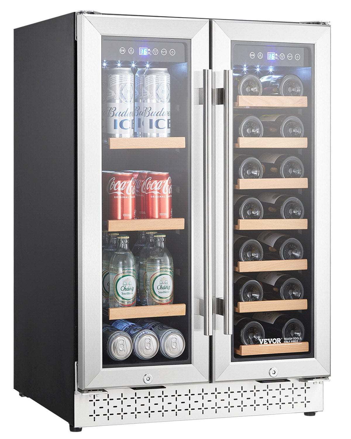 VEVOR Wine and Beverage Refrigerator 24 in Dual Zone Wine Cooler Glass Doors