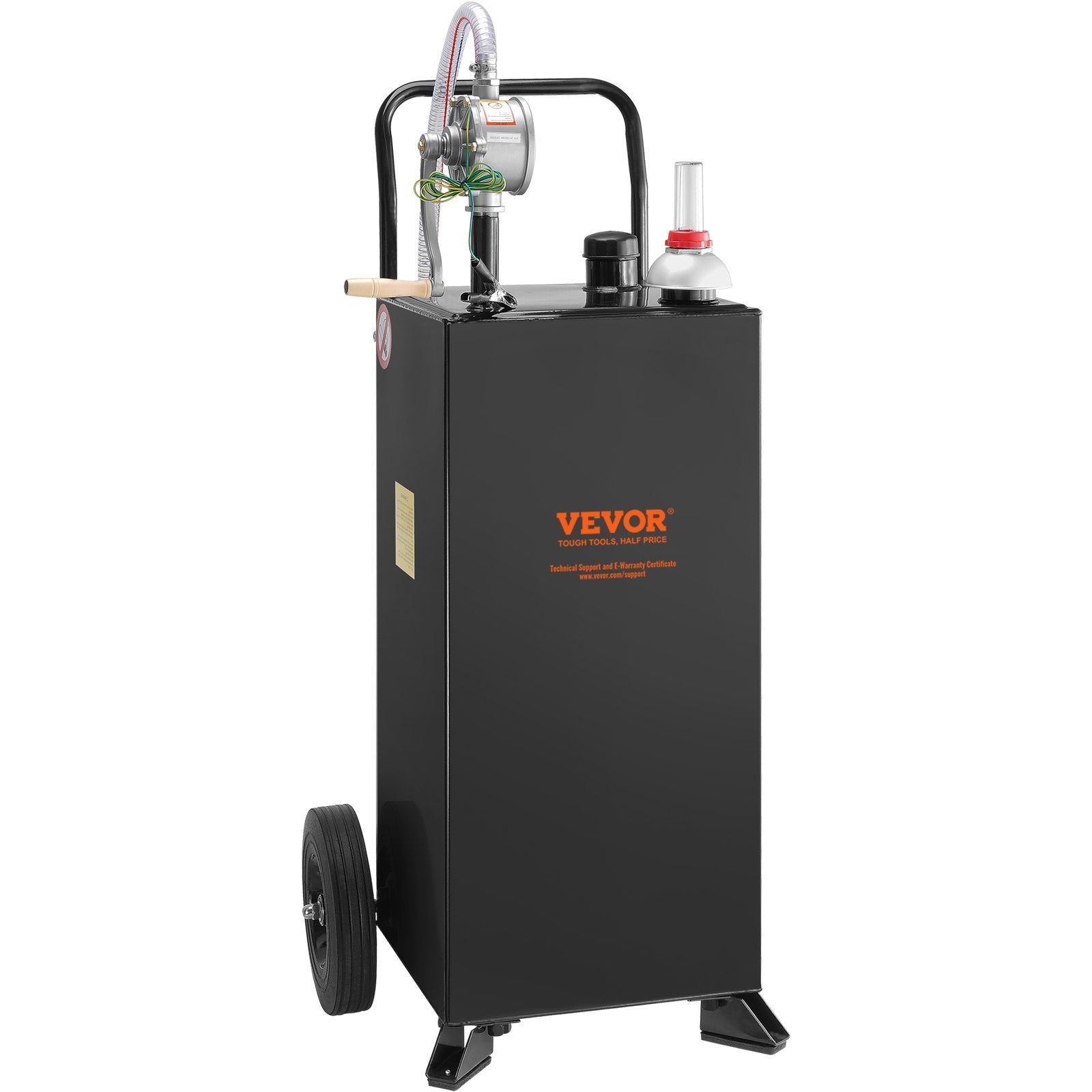 VEVOR Fuel Caddy, 30 Gallon, Gas Storage Tank & 2 Wheels, with Manuel Transfer Pump, Gasoline Diesel Fuel Container for Cars, Lawn Mowers, ATVs, Boats, More, Black