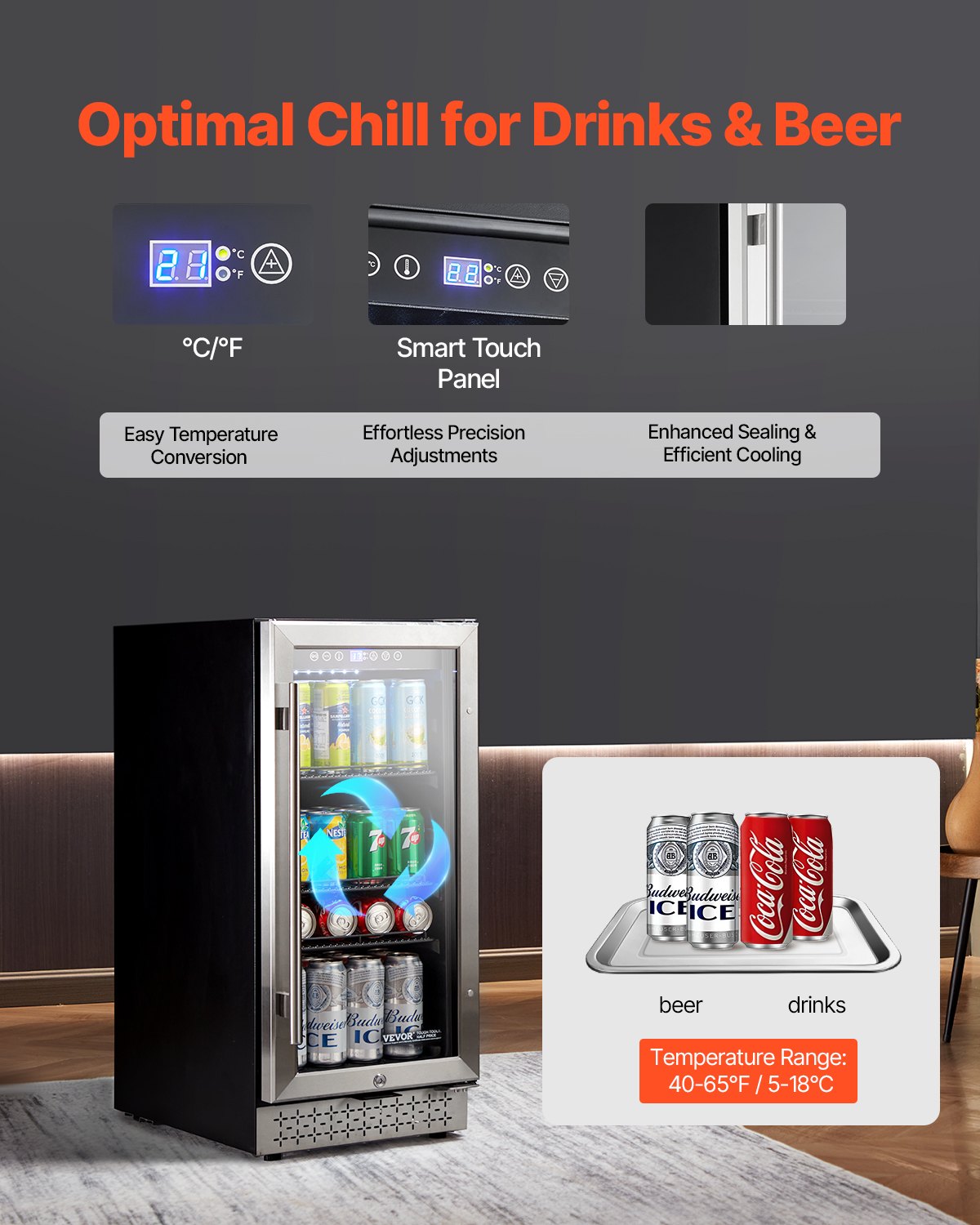 VEVOR Beverage Refrigerator Cooler 88 Can Mini Soda Beer Fridge with Glass Door