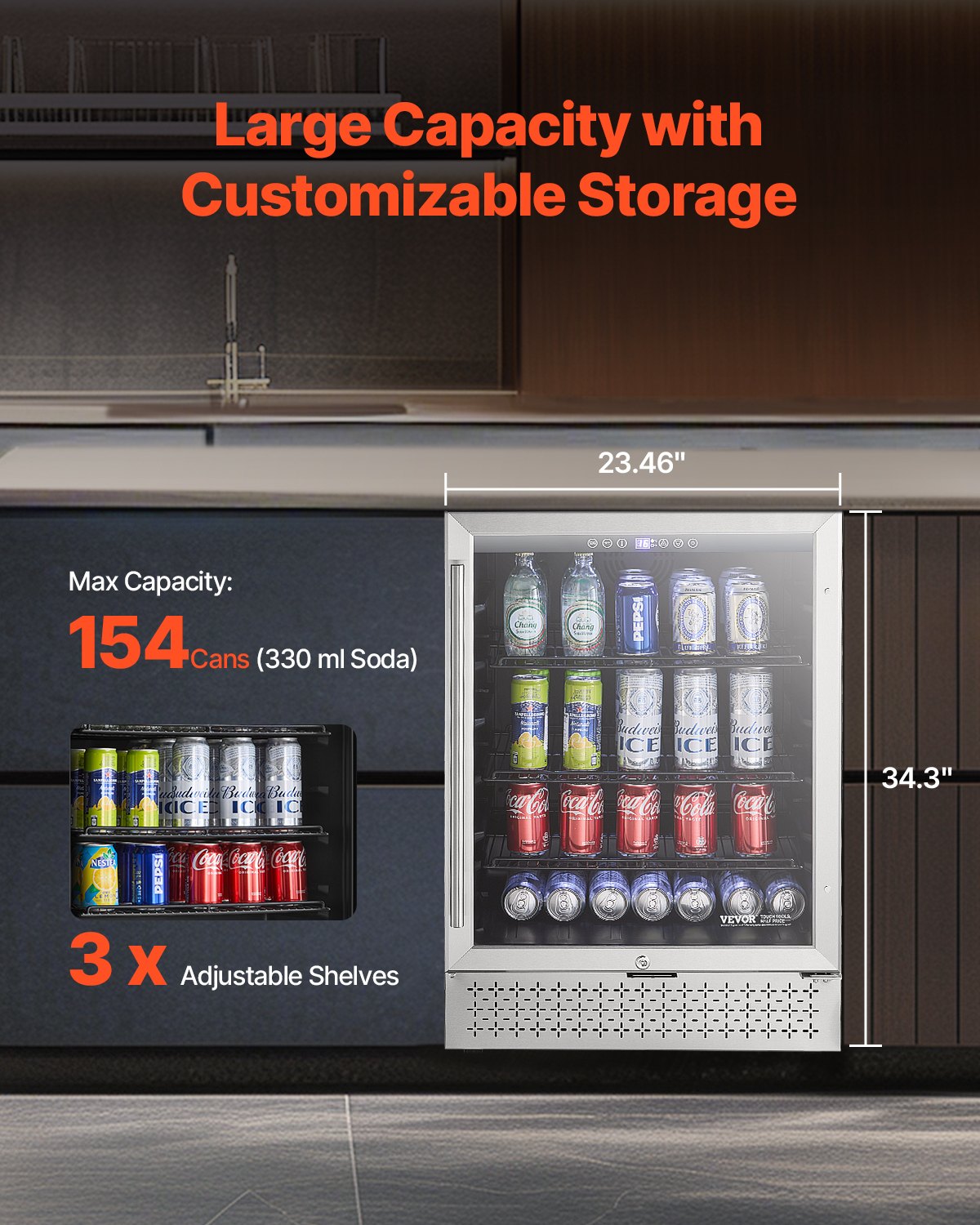 VEVOR Beverage Refrigerator Cooler 154 Can Mini Soda Beer Fridge Glass Door