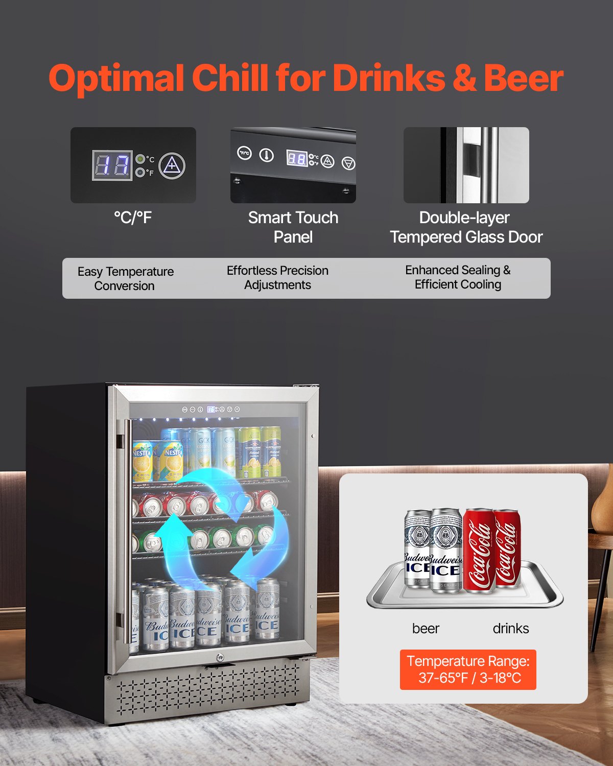 VEVOR Beverage Refrigerator Cooler 154 Can Mini Soda Beer Fridge Glass Door