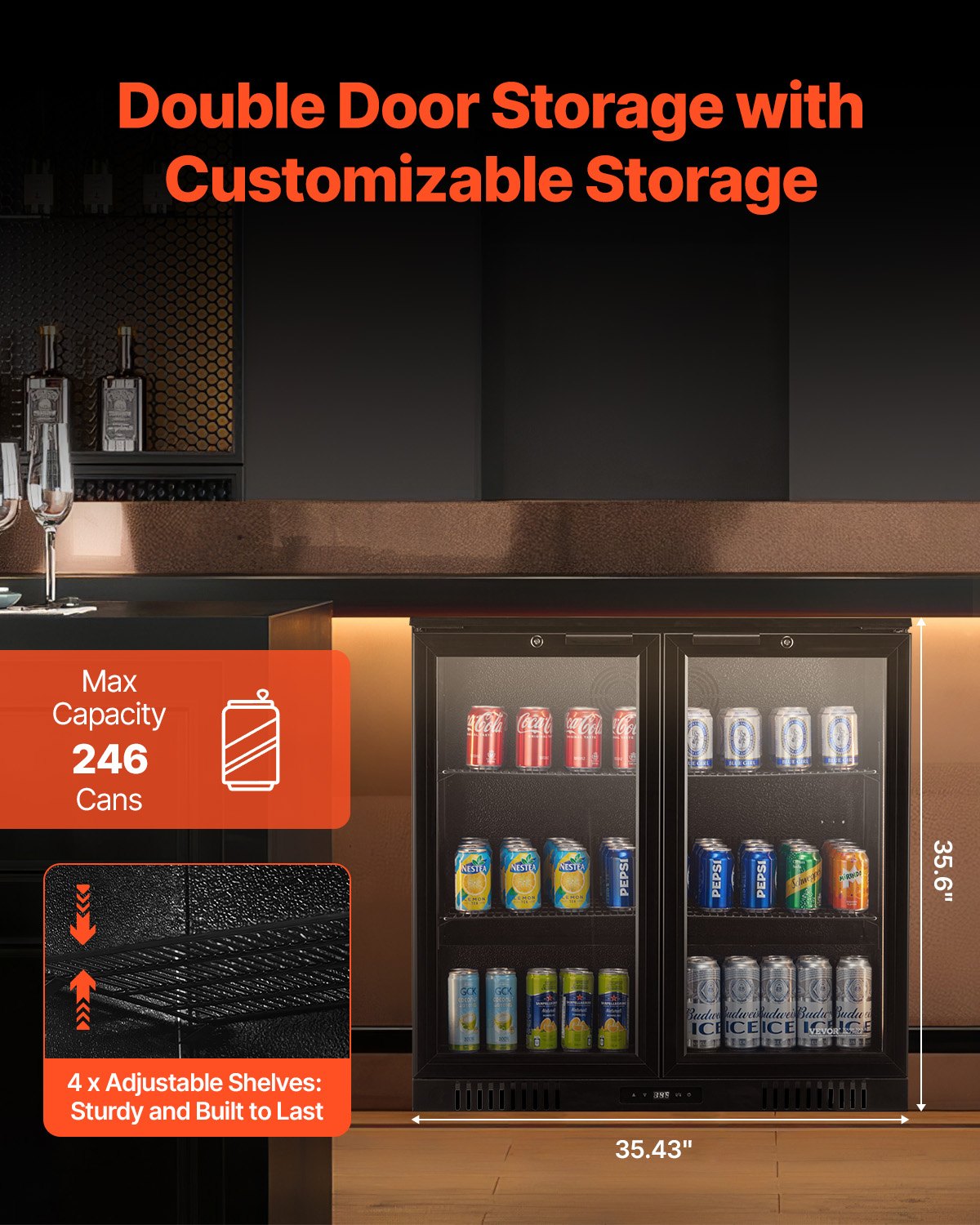 VEVOR Commercial Beverage Refrigerator Cooler 246 Can Fridge with Glass Doors
