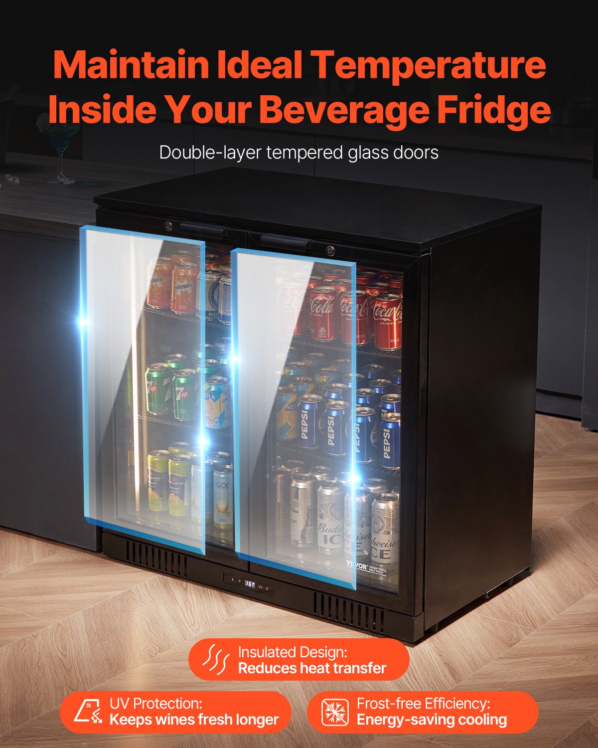 VEVOR Commercial Beverage Refrigerator Cooler 246 Can Fridge with Glass Doors