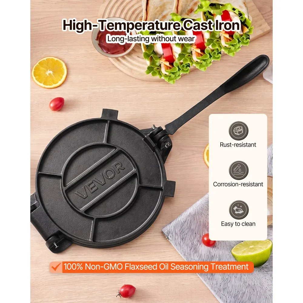 12" Heavy-Duty Cast Iron Tortilla Press with Handle