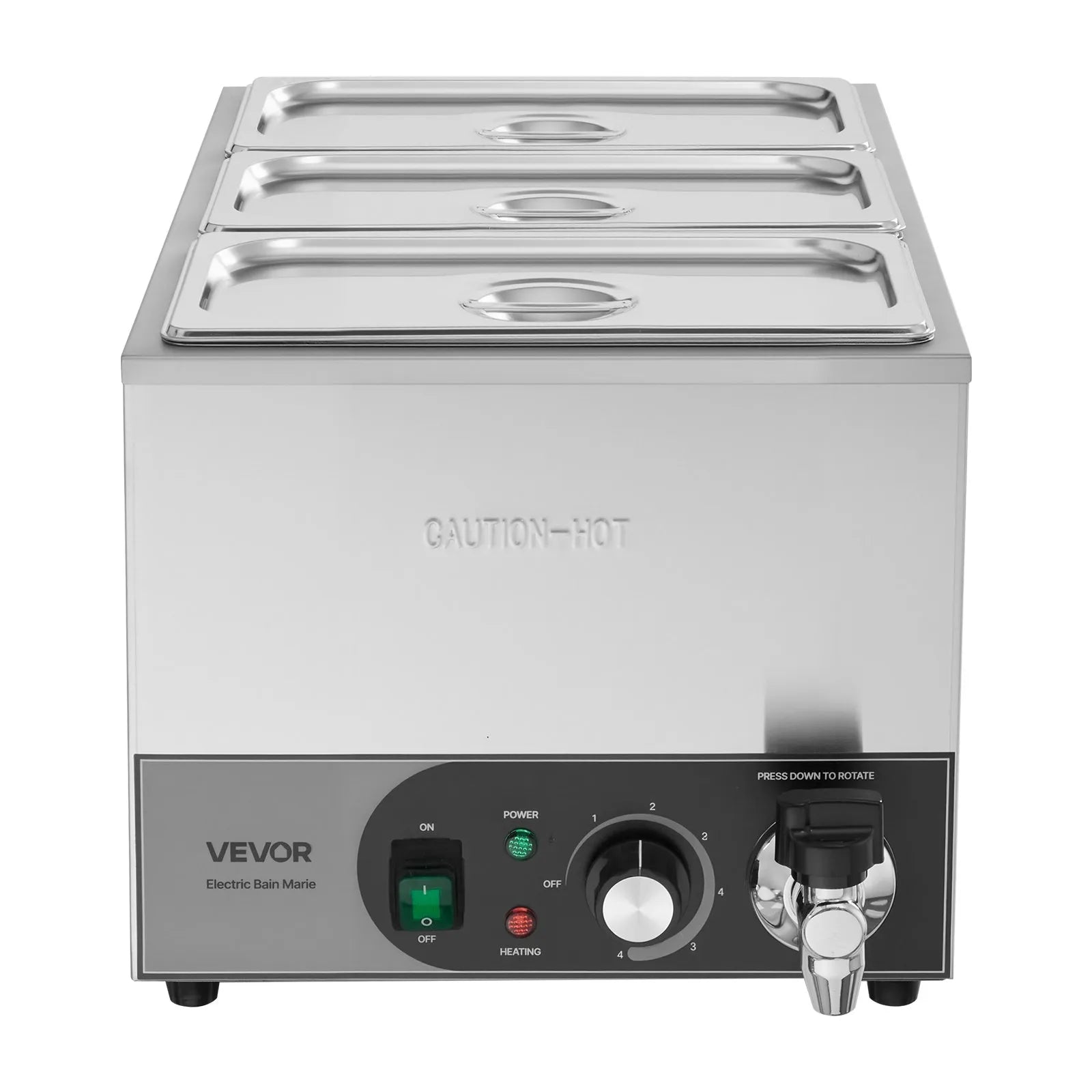 VEVOR Commercial Food Warmer, 1200W Electric Stainless Steel Steam Food Warmer, Fast Heating Countertop Buffet Bain Marie with Detachable Power Cord, for Catering, Restaurants, Parties & Buffets