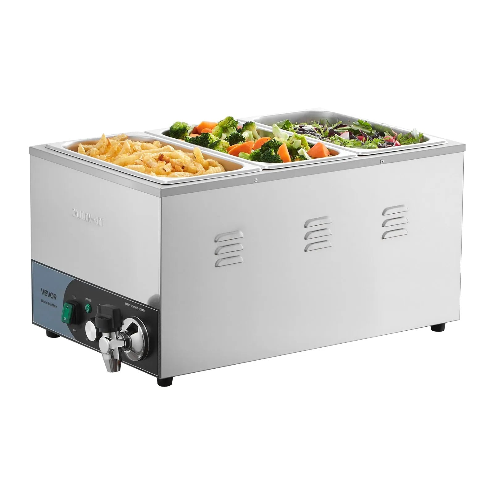 VEVOR Commercial Food Warmer, 1200W Electric Stainless Steel Steam Food Warmer, Fast Heating Countertop Buffet Bain Marie with Detachable Power Cord, for Catering, Restaurants, Parties & Buffets