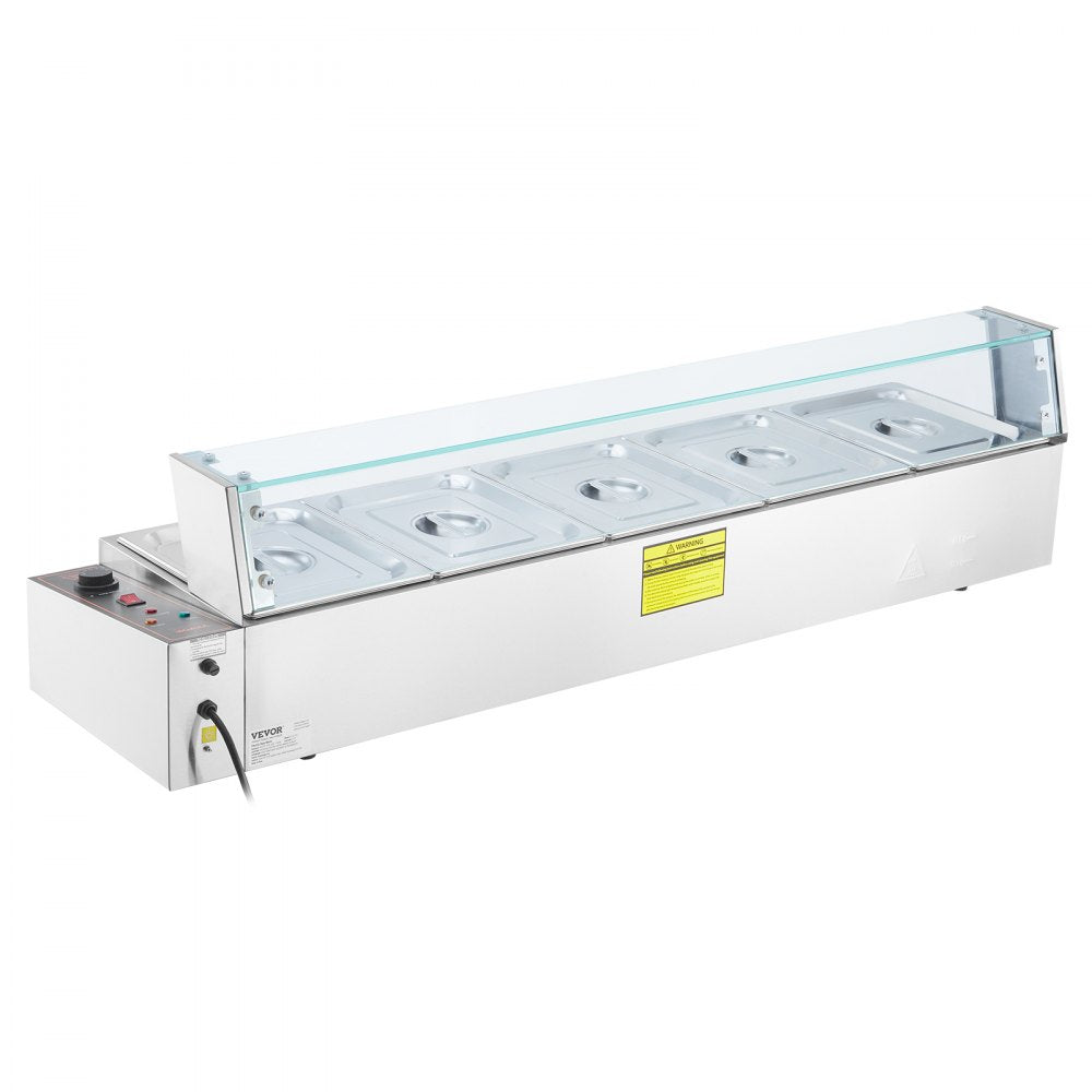 VEVOR Commercial Electric Food Warmer Countertop Buffet 5*8Qt with Glass Shield