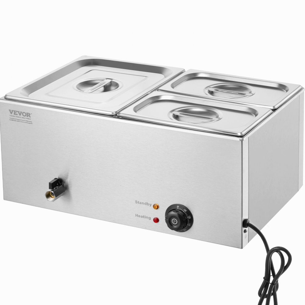 VEVOR Commercial Electric Food Warmer 3-Pan Countertop Buffet 17QT Bain Marie