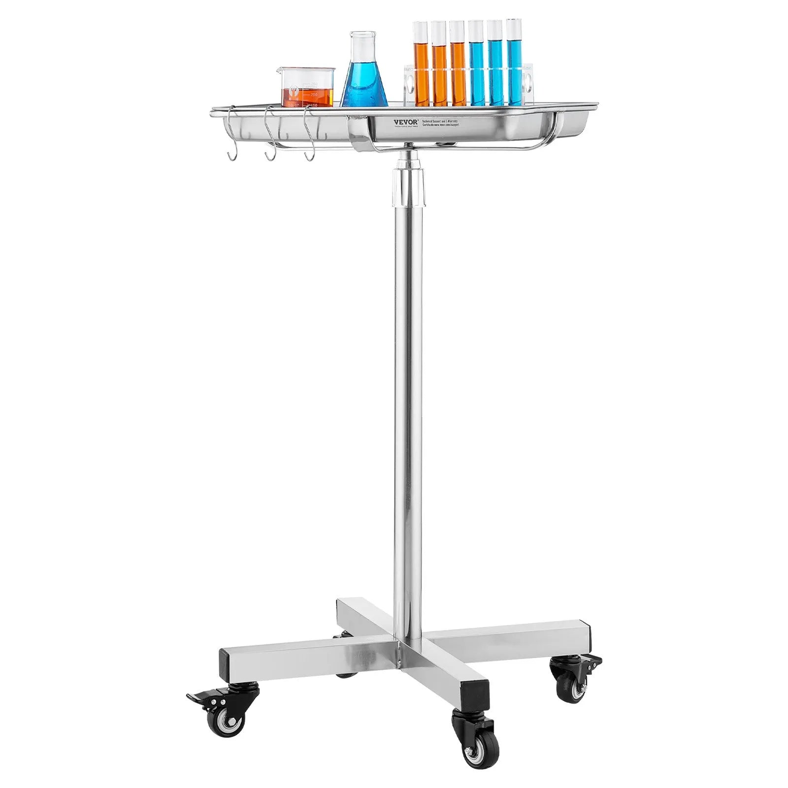 VEVOR Mobile Mayo Stand Stainless Steel Mayo Tray 25.2-39.8" with Removable Tray