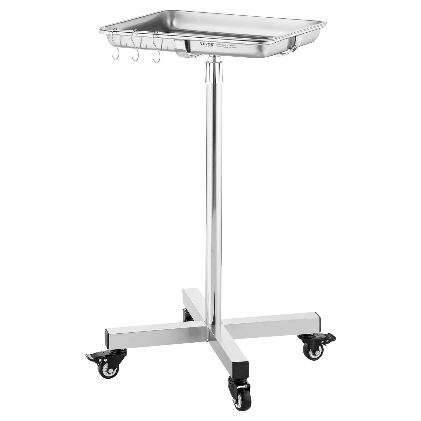 VEVOR Mobile Mayo Stand Stainless Steel Mayo Tray 25.2-39.8" with Removable Tray