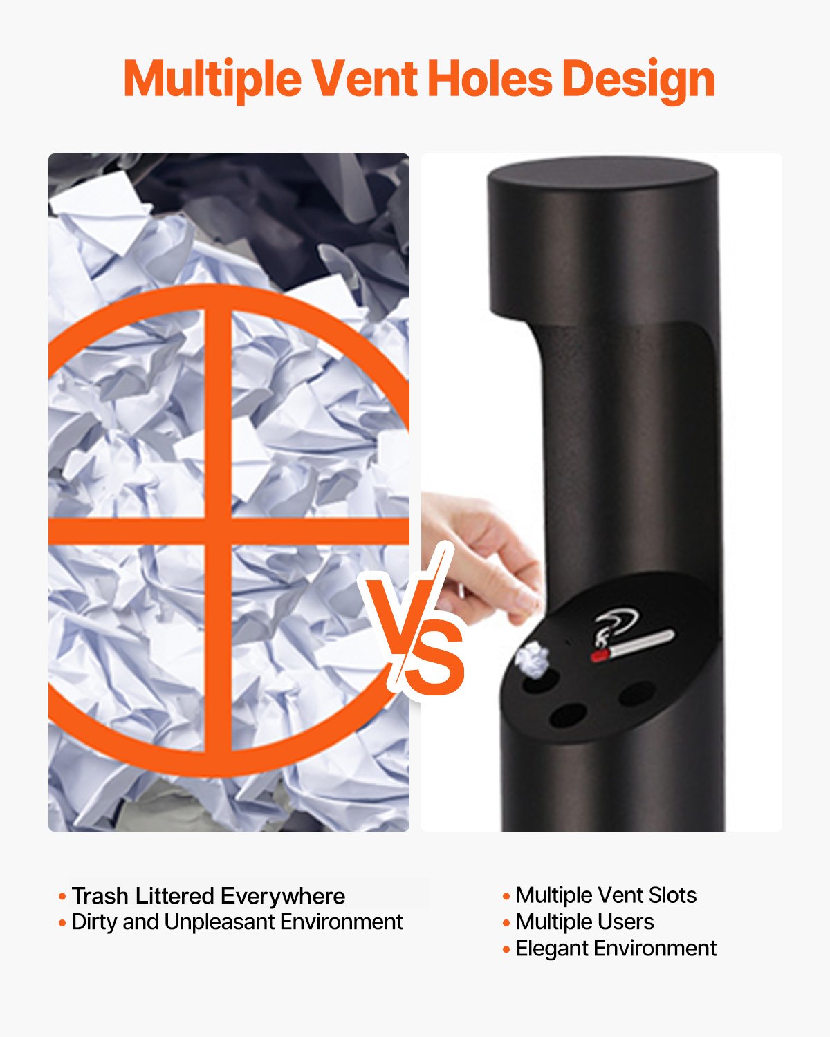 VEVOR Cigarette Butt Receptacle Freestand Outdoor Cylinder Butt Disposal Black