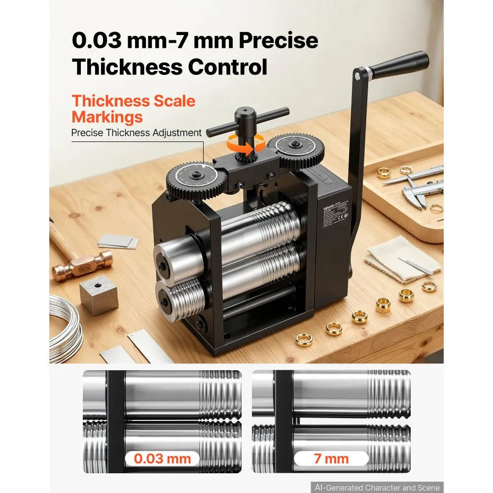 4-in-1 Manual Jewelry Rolling Mill – Flat, Round, Square & Half-Round Metal Roller