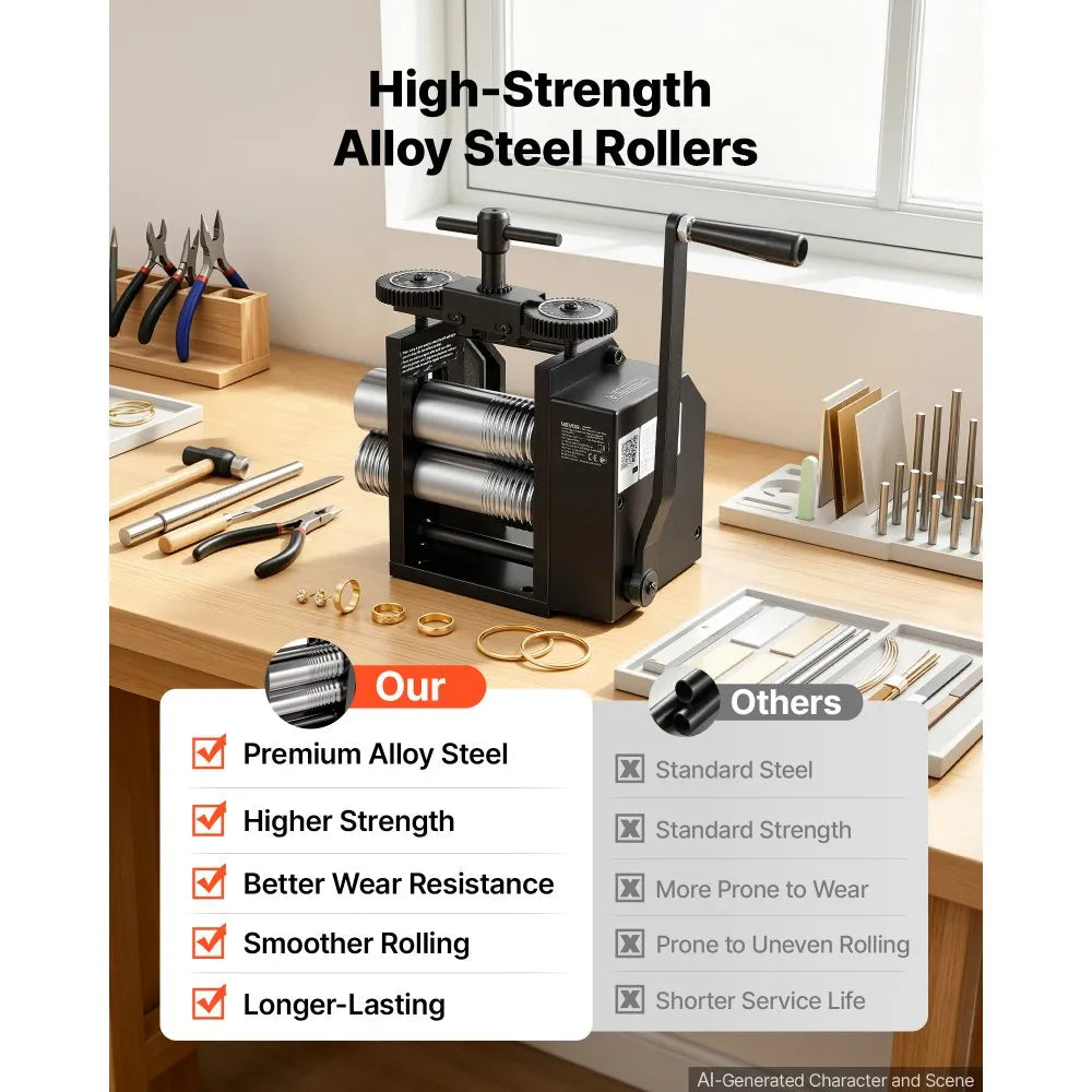 4-in-1 Manual Jewelry Rolling Mill – Flat, Round, Square & Half-Round Metal Roller