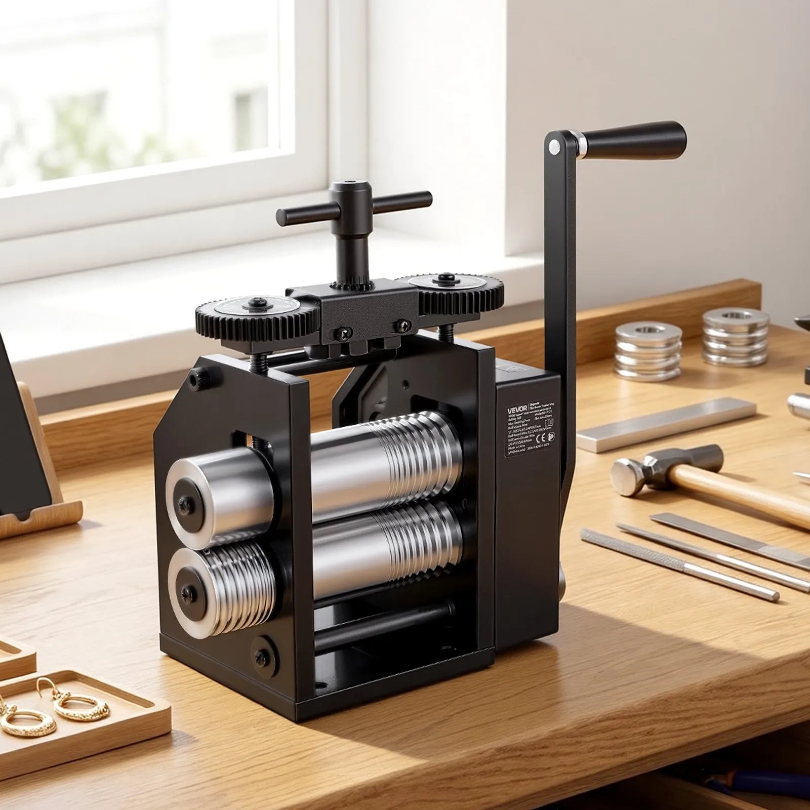 4-in-1 Manual Jewelry Rolling Mill – Flat, Round, Square & Half-Round Metal Roller