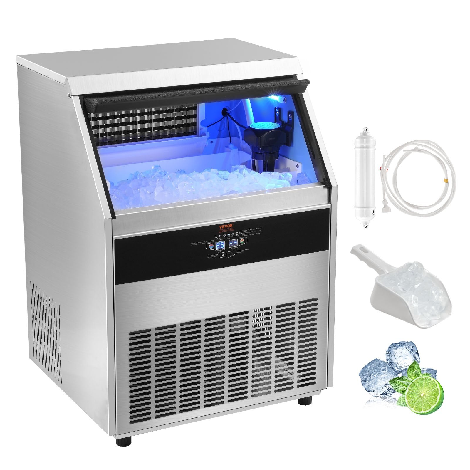 VEVOR Commercial Ice Maker, 330lbs/24H, Ice Maker Machine, 126 Ice Cubes in 12-15 Minutes, Freestanding Cabinet Ice Maker with 88lbs Storage Capacity LED Digital Display, for Bar Home Restaurant