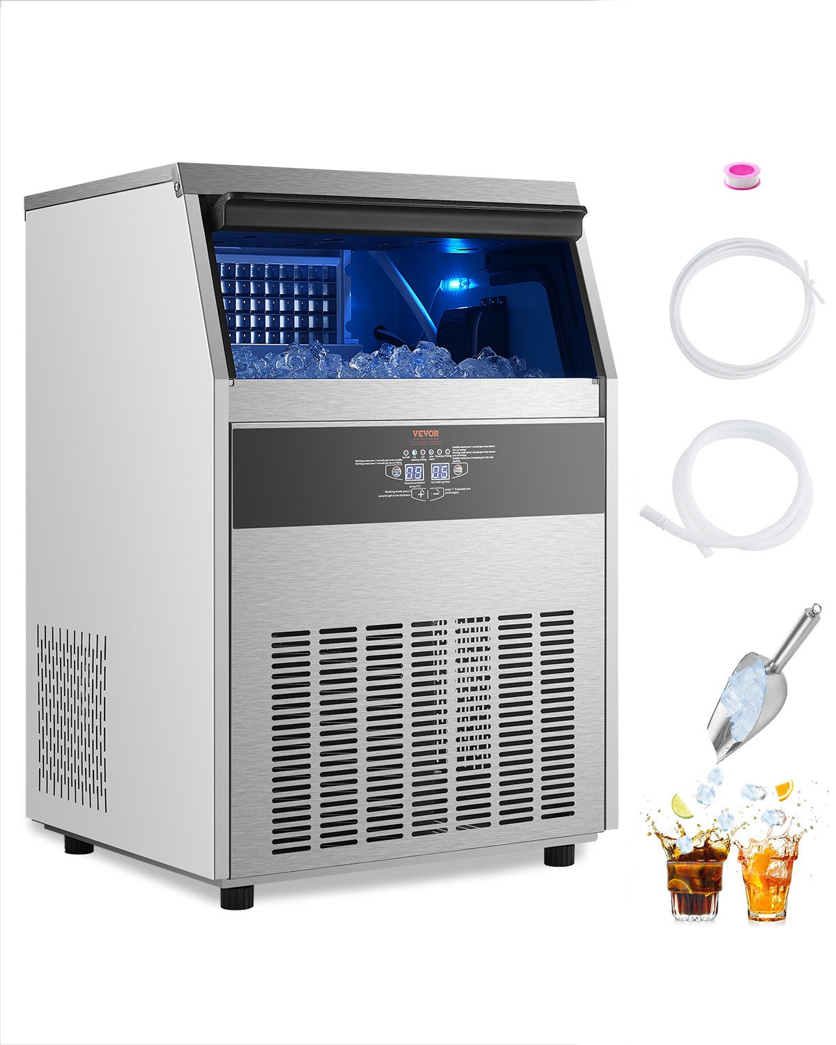 VEVOR Commercial Ice Maker Freestanding Cabinet Machine 160lbs/24H 80 Ice Cubes