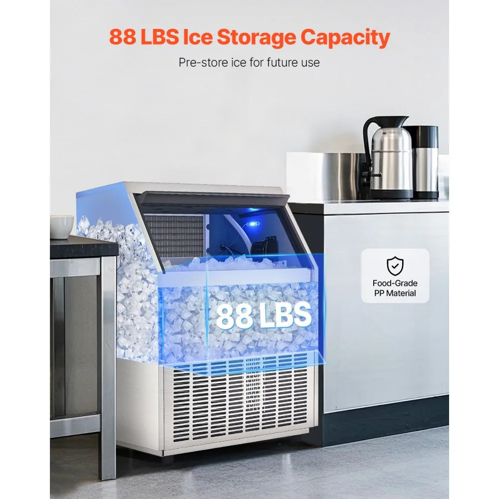 VEVOR 300lbs/24H Commercial Ice Maker, 126 Ice Cubes in 15 Minutes, Freestanding Ice Maker Machine with 88lbs Large Storage Capacity for Bar Office Restaurant, with LED Digital Display & Self-Cleaning