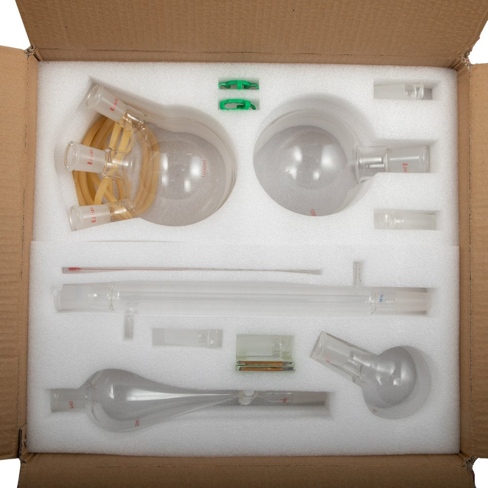 VEVOR New Laboratory Glassware 24/40 Chemistry Glassware 29PCS Chemistry Lab Glassware Kit 250 1000ml for Distillations Separation Purification Synthesis
