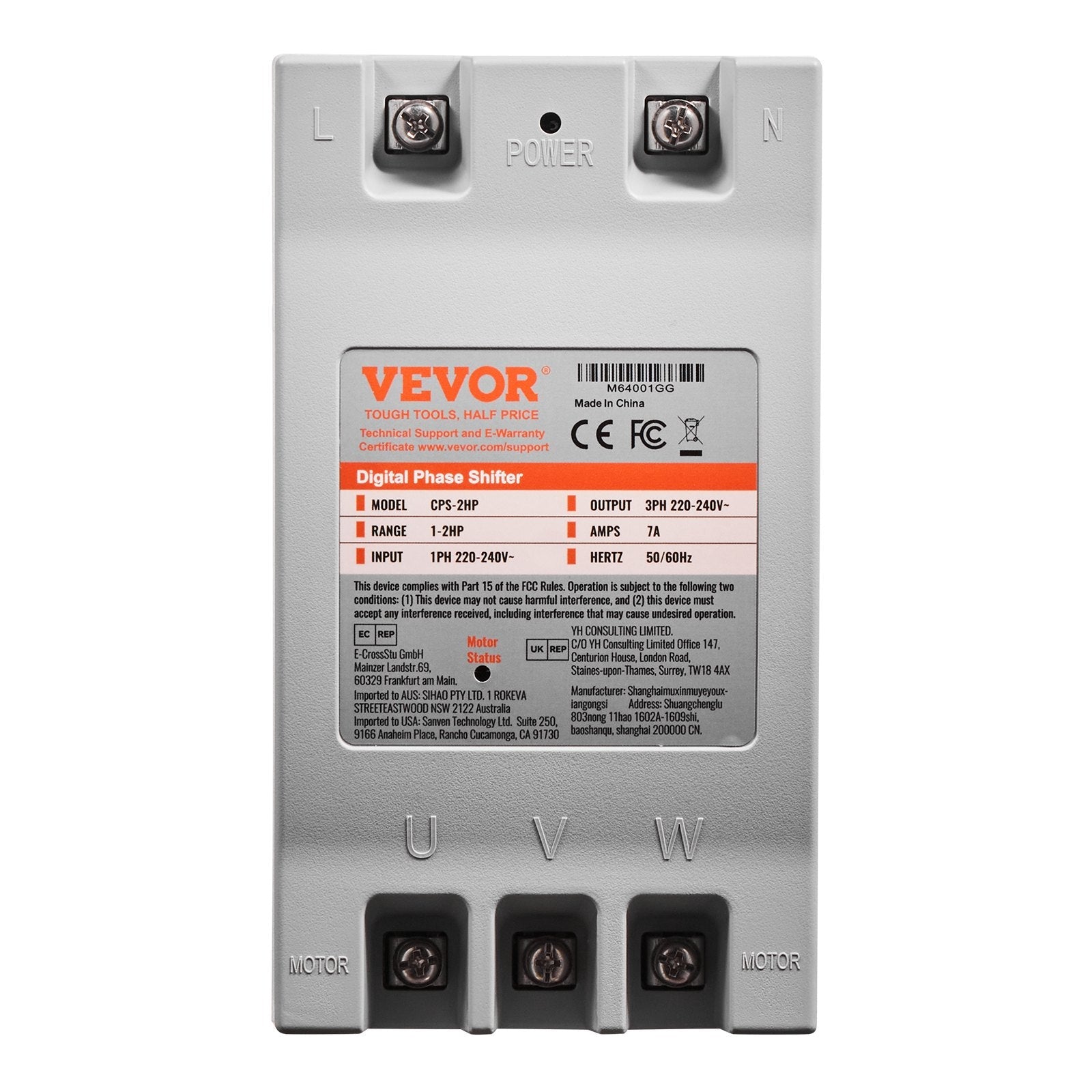 VEVOR 3 Phase Converter 2HP 7A 220V Single to 3 Phase 220V-240V Input/Output
