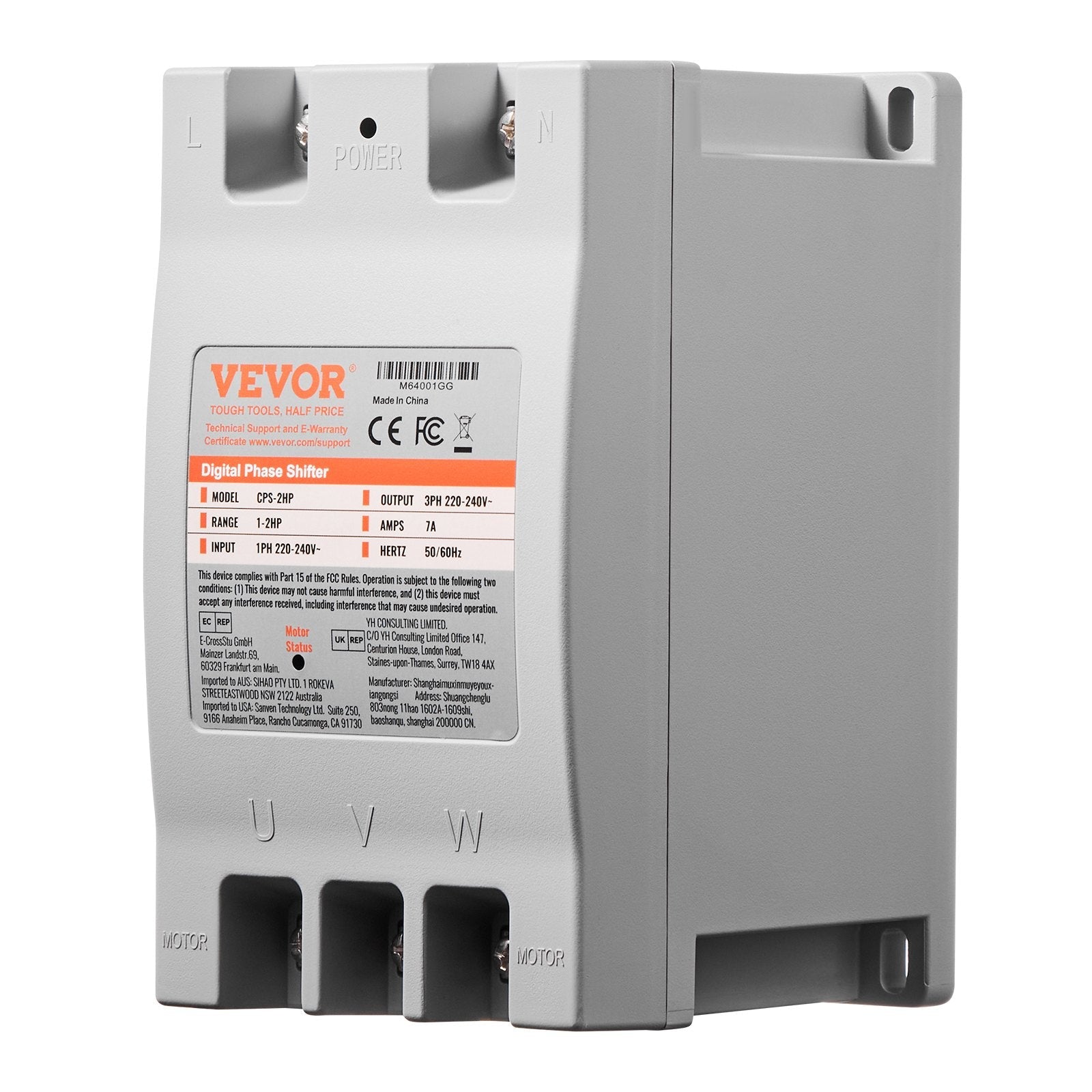 VEVOR 3 Phase Converter 2HP 7A 220V Single to 3 Phase 220V-240V Input/Output
