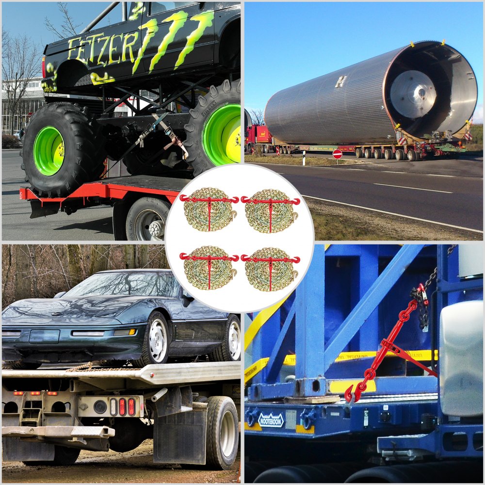 VEVOR Chain and Binder Kit 3/8in-1/2in, Ratchet Load Binders 9215lbs Working Strength, Ratchet Binders and Chains, 3/8in x 10ft Chains w/ G70 Hooks, for Truck, Tie Down, Hauling, Towing