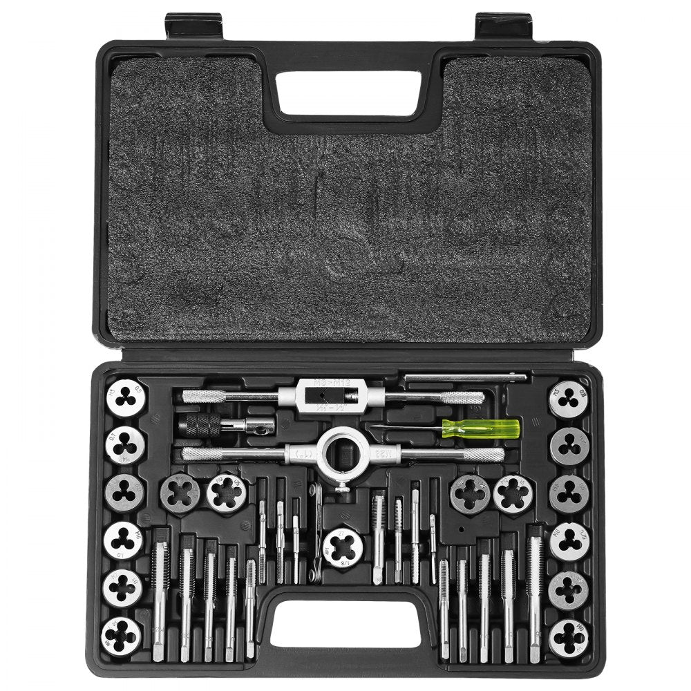 VEVOR Tap and Die Set, 40-Piece Include Metric Size M3 to M12, Bearing Steel Taps and Dies, Essential Threading Tool for Cutting External Internal Threads, with Complete Accessories and Storage Case