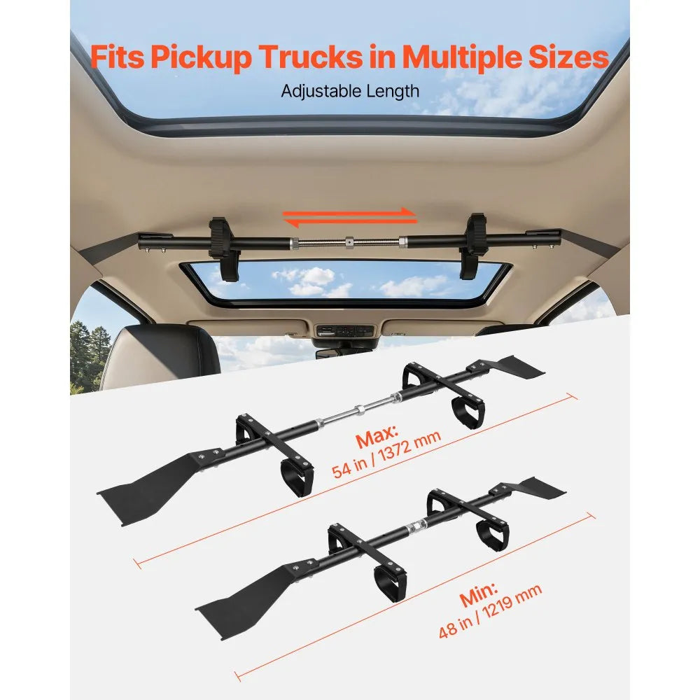 48"-54" Overhead Hunting Tool Rack, Adjustable Alloy Steel Holder for Crew Cab Trucks & SUVs, No-Drill Installation