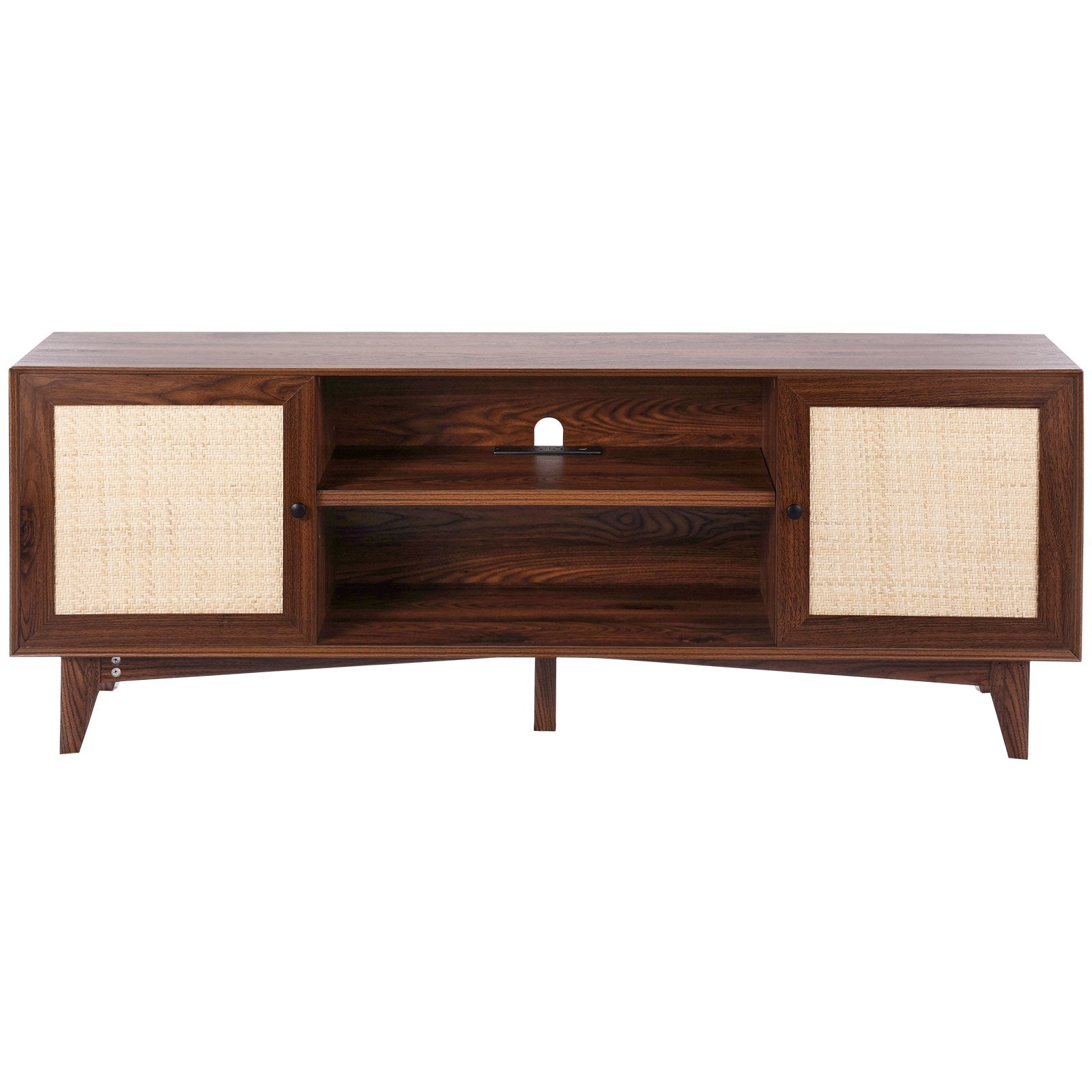 VEVOR Rattan TV Stand for 75" TV Boho TV Stand with Build-in Socket Walnut