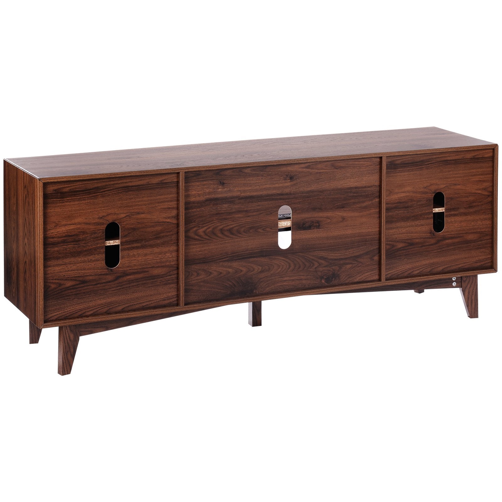 VEVOR Rattan TV Stand for 75" TV Boho TV Stand with Build-in Socket Walnut