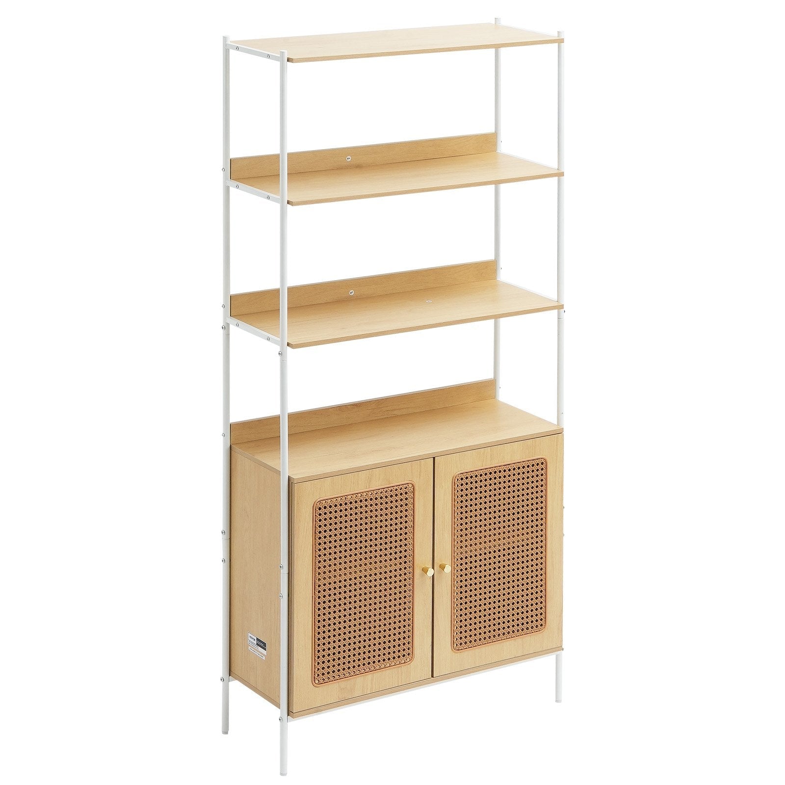 VEVOR Rattan Bookshelf Ladder Shelf with 2 Doors Rectangle Storage Rack Natural