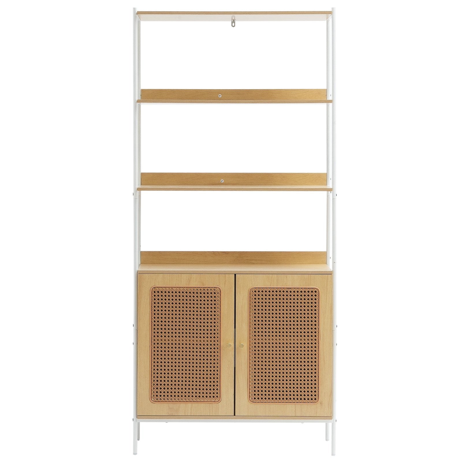 VEVOR Rattan Bookshelf Ladder Shelf with 2 Doors Rectangle Storage Rack Natural