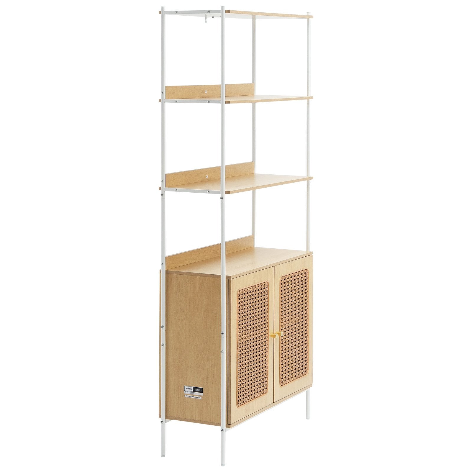 VEVOR Rattan Bookshelf Ladder Shelf with 2 Doors Rectangle Storage Rack Natural