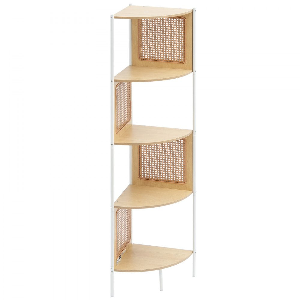 VEVOR Rattan Corner Bookshelf 5-Tier Bamboo Ladder Narrow Shelf Wall Corner Rack