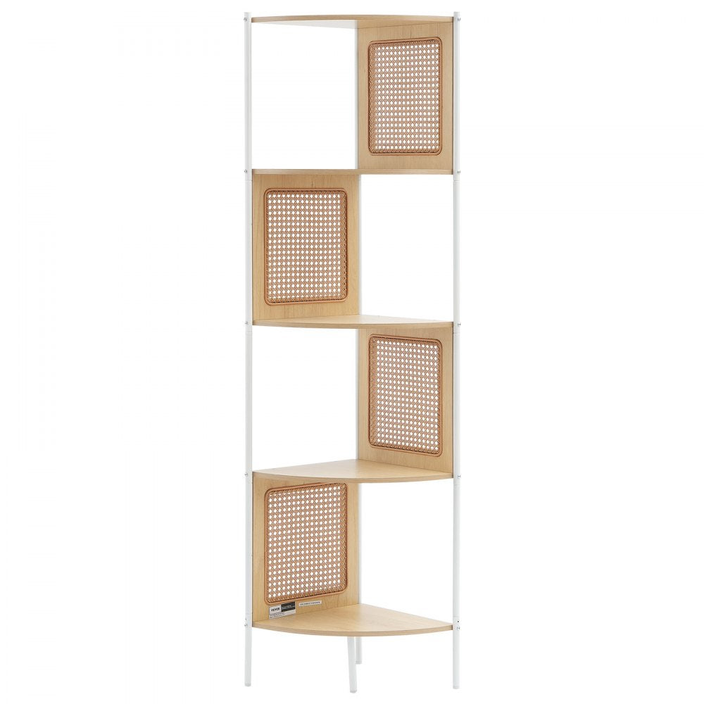 VEVOR Rattan Corner Bookshelf 5-Tier Bamboo Ladder Narrow Shelf Wall Corner Rack