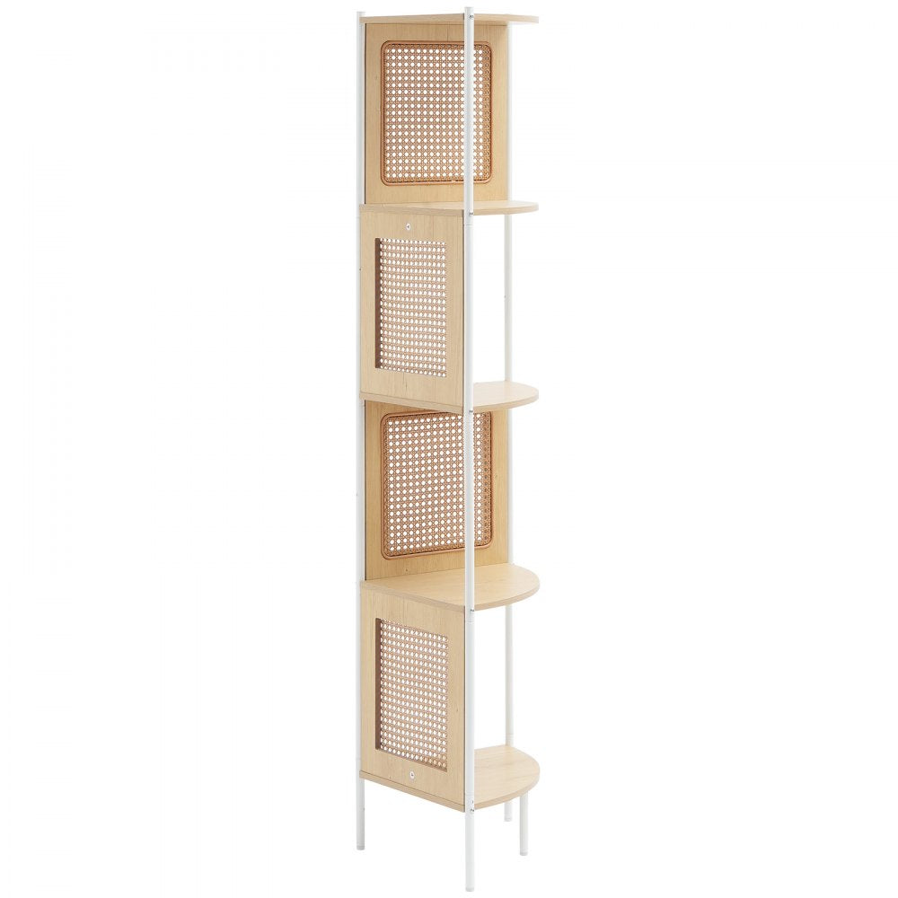 VEVOR Rattan Corner Bookshelf 5-Tier Bamboo Ladder Narrow Shelf Wall Corner Rack
